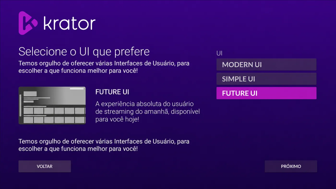 Krator+ rodando na TV: app de IPTV com filmes, séries e canais ao vivo