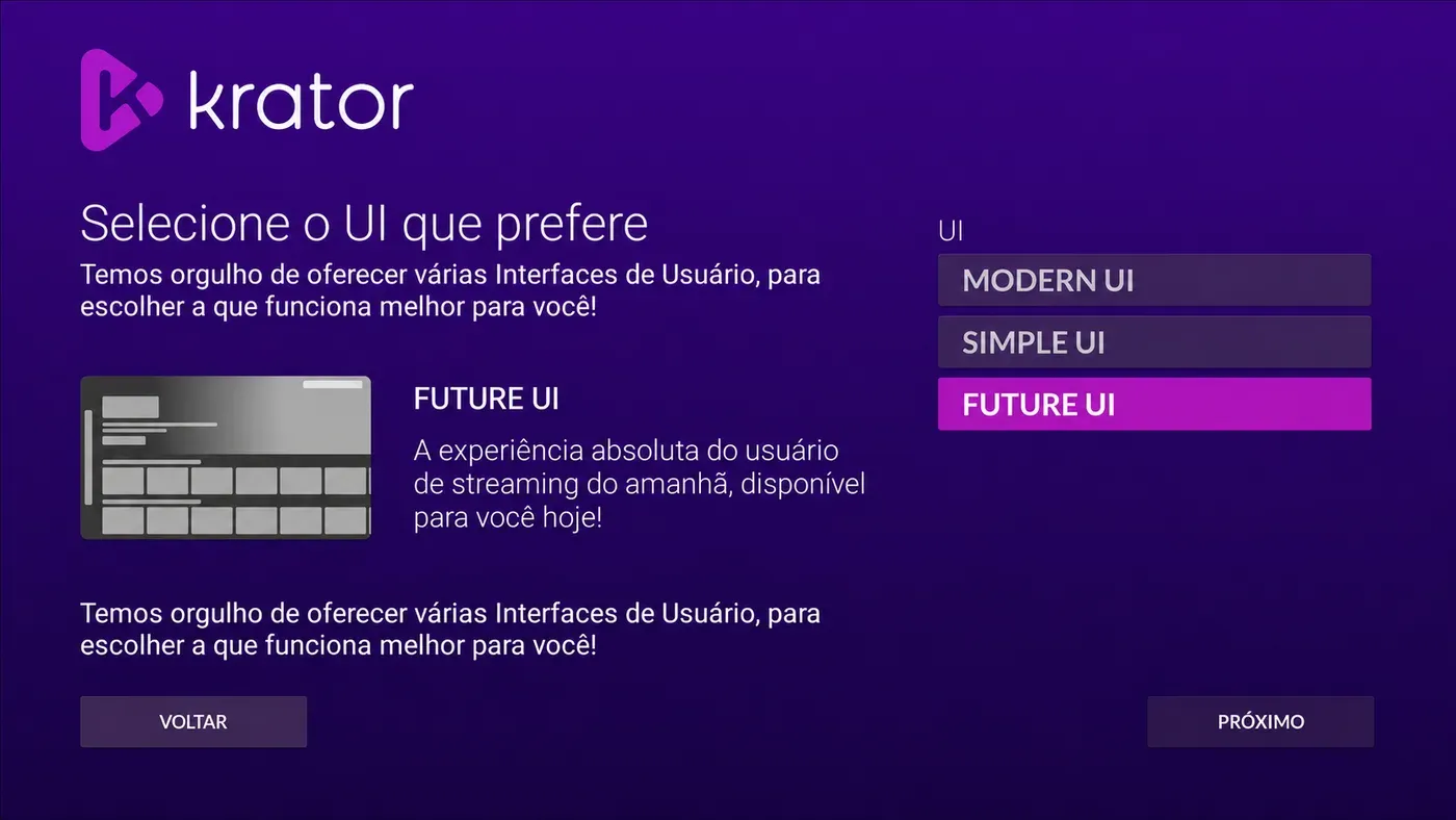 Tela do Krator+ com a interface Future UI selecionada